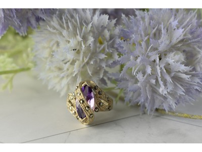 Vintage 925 Sterling Silver Purple Tourmaline Marcasites Ring