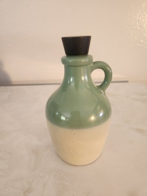 Avon 0.5 Pint Whiskey Jug Green/Beige Glass 5.5'' Cologne Bottle ~ Vintage 1970's