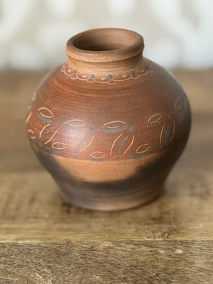 Signed  Yanis  Studio Pottery Vase   Matka Style Folk Art   4'' Handmade