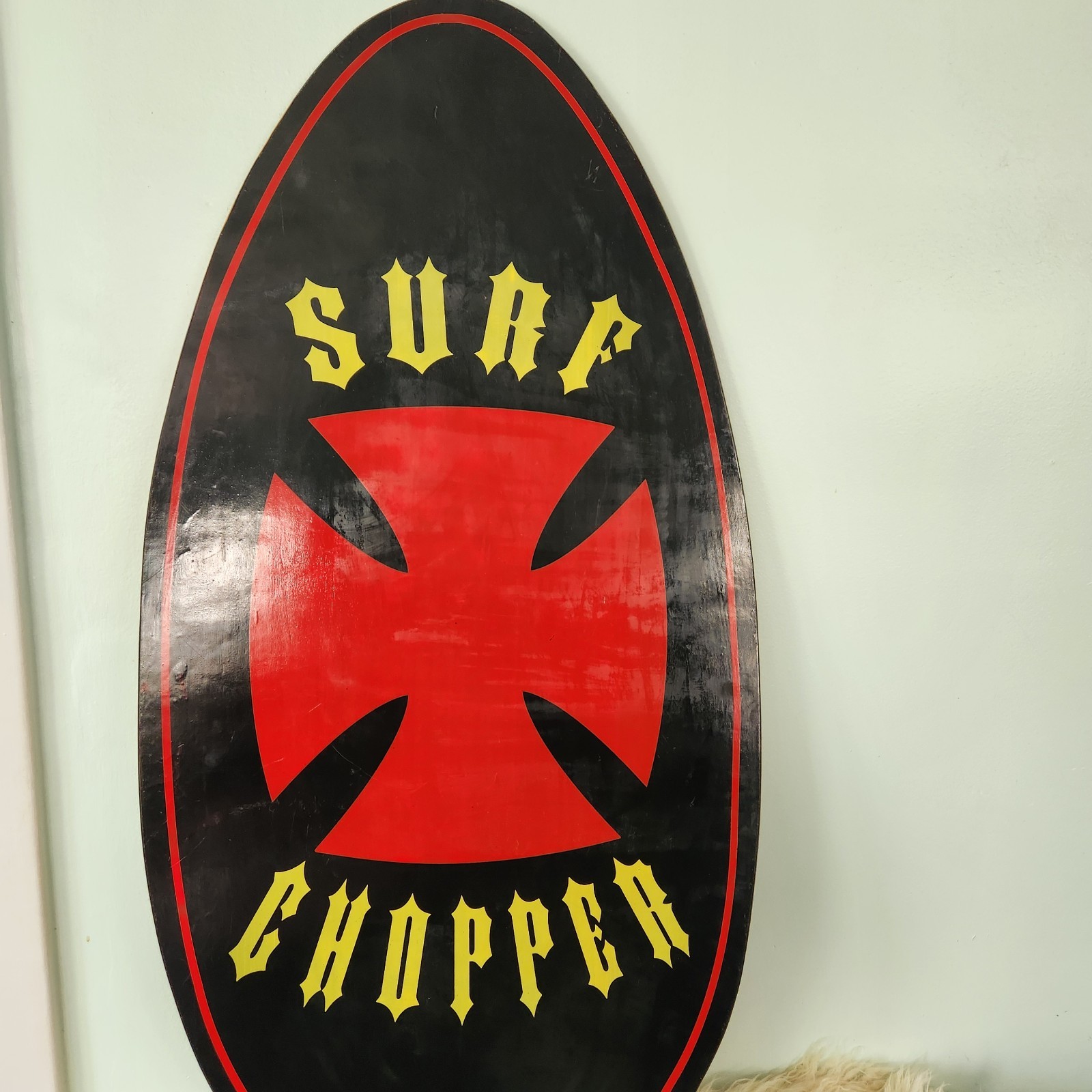 Vintage Skim Boogie Board RARE Surf Chopper Iron Cross Beach House Man Cave Wood