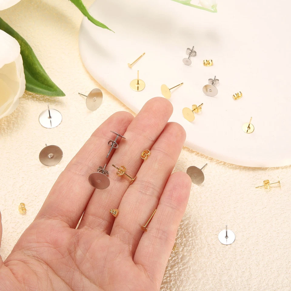 200 piezas postes y respaldos para pendientes, tachuelas para bandeja para pendientes de 10 mm/0,39 pulgadas, bronce Foto 4 de 4