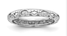 Sterling Silver Stackable Scroll Hearts Ring Size 5 Roughly