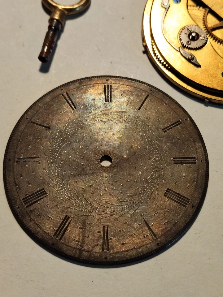 1800s UNSIGNED ULTRA THIN KEY WIND MENS POCKET WATCH MOVEMENT & DIAL PART/RESTOR - Image 3 of 4
