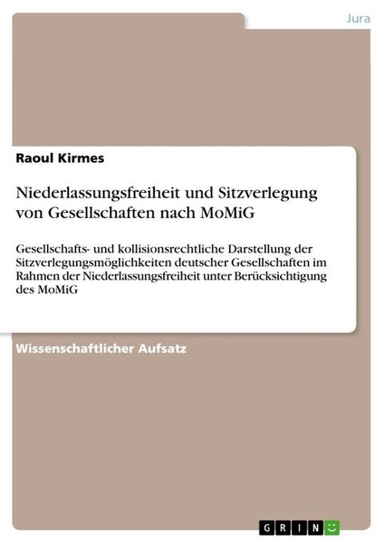 Niederlassungsfreiheit Und Sitzverlegung Von Gesellschaften Nach Momig Raoul Kir-image