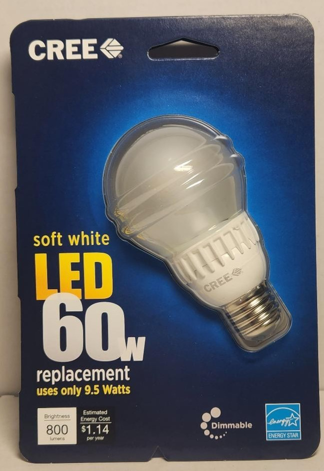 CREE Soft White LED 60W Dimmable Bulb 2700K/800 Lumens- NIB
