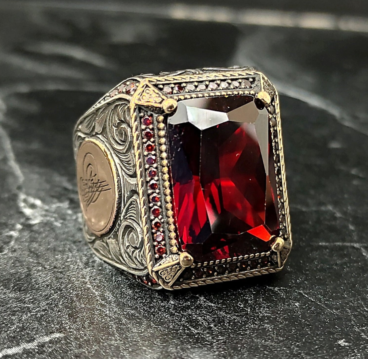 Men Silver Red Garnet Stone Ring Men Handmade Ring Silver Red