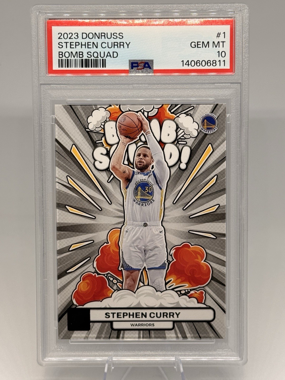 Stephen Curry #1 Basketball Cards 2023 Panini Donruss Bomb Squad trading card — raw and PSA graded price guide