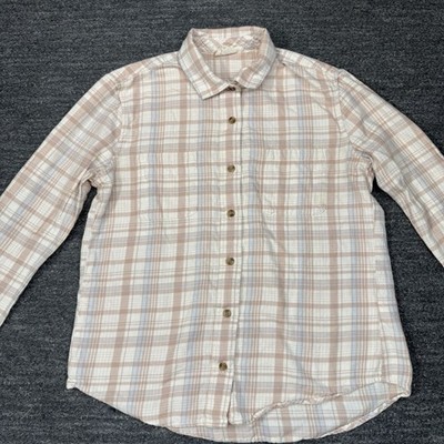 PACT Flannel Shirt Women Medium Organic Cotton Flannel Boxy Button Up Neutral