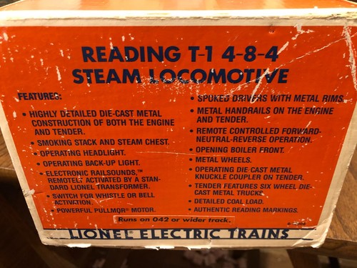 Lionel O Scale READING T-1 4-8-4 STEAM LOCOMOTIVE & TENDER 6-18006 w/ Box - Picture 8 of 9