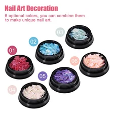 6 Boxes Shell Piece 3D Nail Art Decoration Nail DIY Slice Beauty Nail Decals