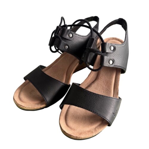 BOC Black Lace Up Wedge Sandals NWOT Comfort Casual Shoes Size 8M