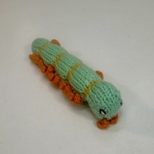 Hand Crocheted 4" Caterpillar Plush Pencil Topper Green and Orange