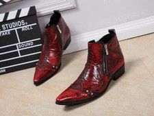 Mens Real Leather Shoes Pointy Toe Ankle Boots Dress Formal Cuban Heel shoes