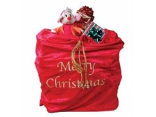 REALISTIC Santa Claus Toy Sack VELVET Merry Christmas Bag Costume Red Bells Gold