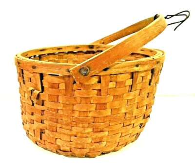 Vintage Basket Sturdy Handmade Woven Splint Primitive Maine Mi'kmaq Micmac Tribe