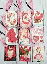 9 Retro Style Valentine Handmade Gift Tags Scrapbooks Junk Journals Crafts