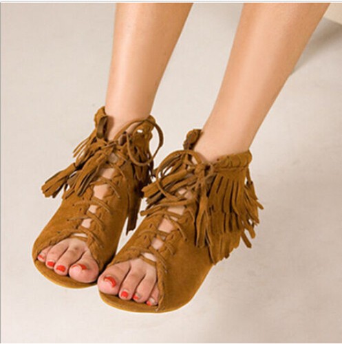 Vintage Borla Sandalia Botas para mujer PLANA FLECOS Romano Imitación  Gamuza Con Cordones Zapatos Talla | eBay