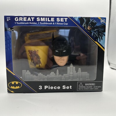 Batman DC Comics Great Smile Set 3 Piece Toothbrush, Holder & Rinse Cup