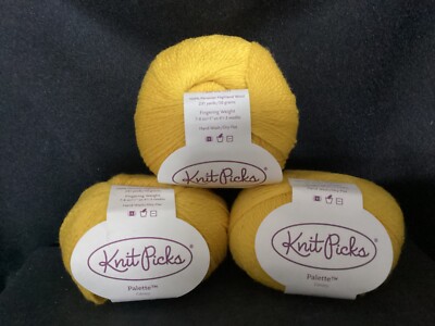 3 Balls Knit Picks  Palette  Canary-100% Peruvian Wool