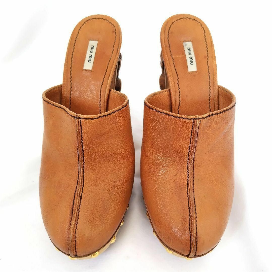 靴 Vintage Miu Miu Cowhide Bow Mules 36 ♡ Miu Miu Wooden Clogs with Leather Bow Ties by | Depop