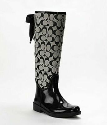 COACH TRISTEE ICONIC SIGNATURE CANVAS LACE UP CORSET RAIN BOOTS I