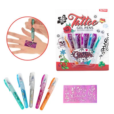 TOI-TOYS Toi Toys 5 Tattoo Gelstifte Glitzerstifte Malen Kinder Kreativ Zeichnen Mädchen