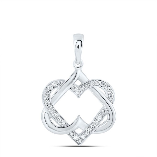10K WeißGold Damen Diamant Statement Doppel Herz AnhäNger 1/6 Ct-image