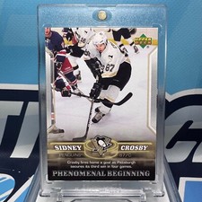 2005-06 UD Phenomenal Beginning #8, SIDNEY CROSBY SP RC???Rookie Card (Wear). rookie card picture