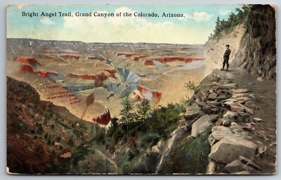 Man View Bright Angel Trail Grand Canyon of Colorado Arizona 1924 Postcard