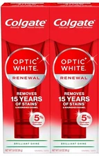 (2) Colgate Optic White Renewal 15 Yr Stain Removal Toothpaste 5% Hydrogen Perox