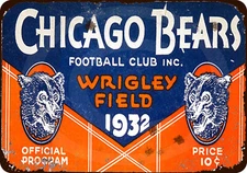 Chicago Bears 1932 Program Cover Vintage Reproduction metal sign 8 x 12