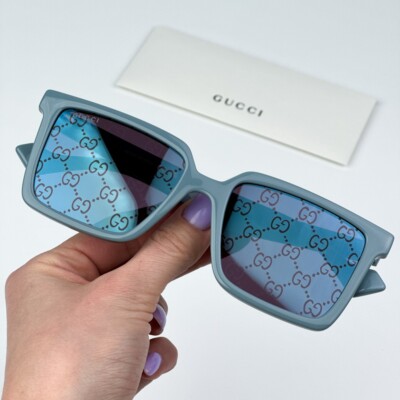 Gucci GG1540S 003 Light Blue Violet Logo Mirrored Men Square
