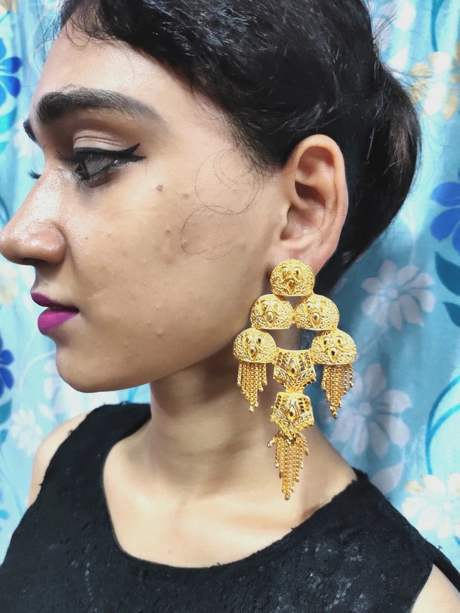 22K Indian Gold Plated 4.5 inch Long Fashion Earrings Valentine s