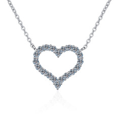 Sterling Silver Cubic Open Heart Pendant Necklace 16-18" Mother Women Gift H14