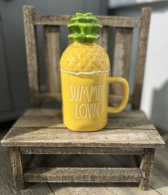 Rae Dunn SUMMER LOVIN Coffee Mug w/Pineapple Topper LL Brand New ~ FREE SHIPPING
