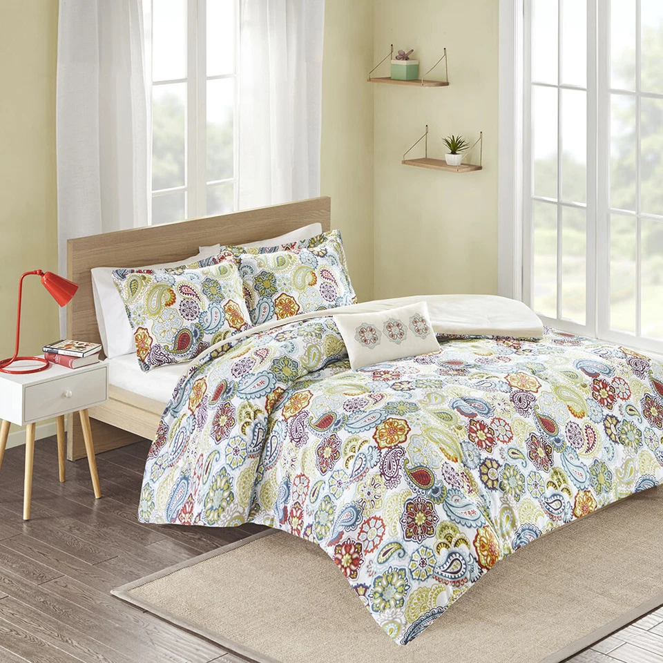 QUALITY MODERN BLUE GREEN PURPLE AQUA MEDALLION TEAL RED SOFT COMFORTER SET FULL QUEEN