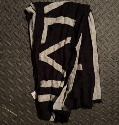 Calvin Klein Black/Gray Logo Knit Rectangle Scarf, 100% Viscose