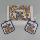 Vintage 3pc Set Liberty Patriotic Teddy Bears Potholder & Kitchen Tea Towel 1497