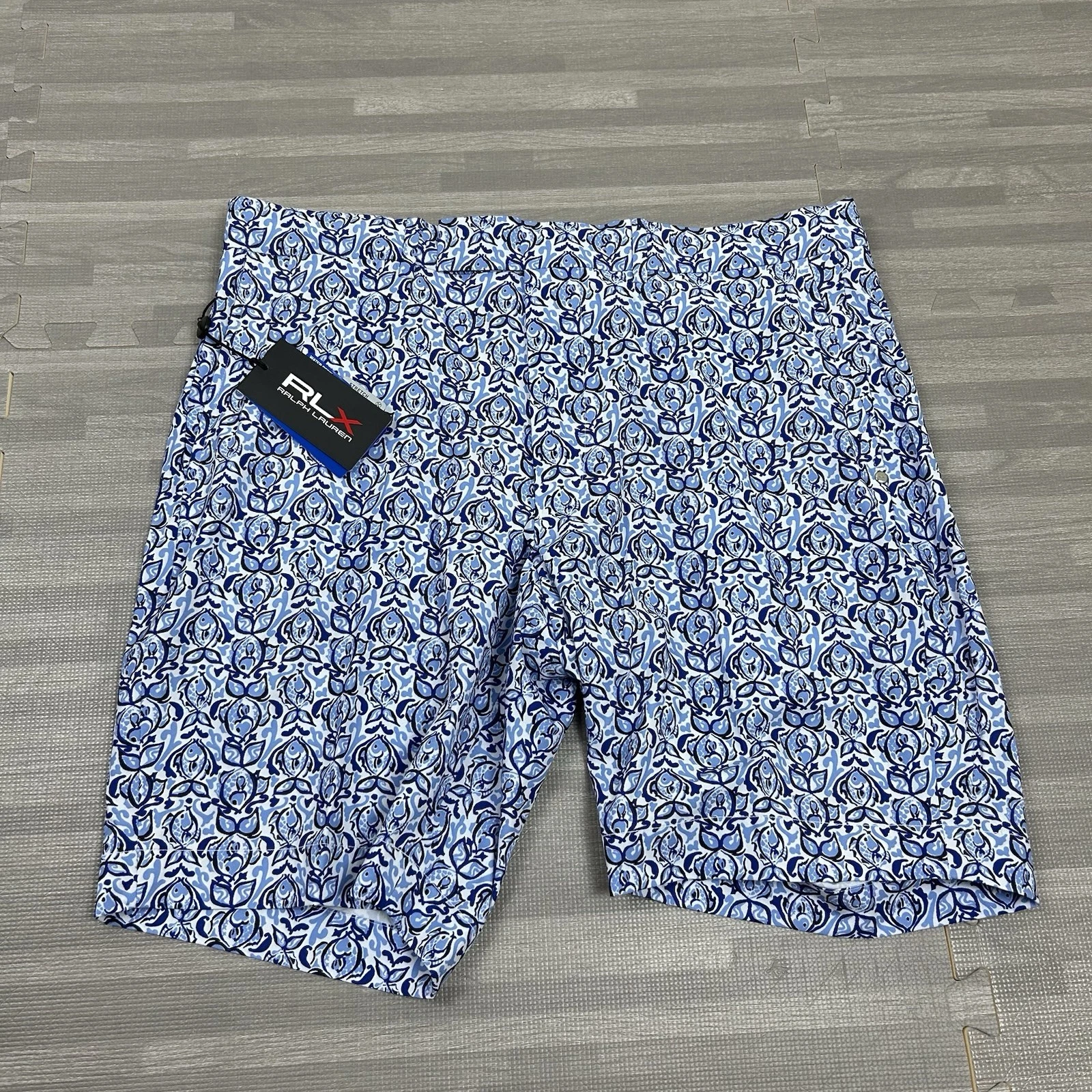 RLX Ralph Lauren Performance Golf Shorts Mens Size 34 x 9 Fish AOP Blue $115
