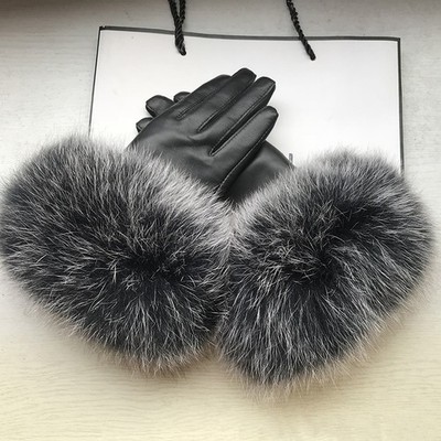 2x 100% Fox Fur Real Leather Gloves Winter Women's Winter Warm Mittens Hand HOT