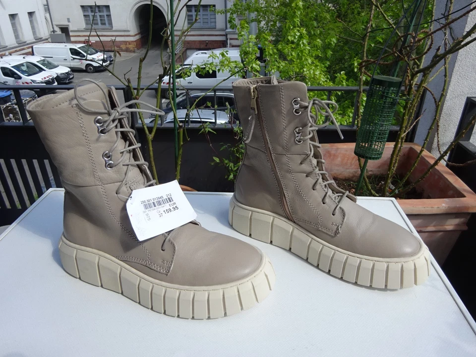MJUS P67204 Damen Plateau Schuhe Stiefel Leder Beige Italy Gr.37 Neu - Bild 3 von 4