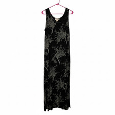 Vintage Ronni Nicole Black  Floral  Maxi Dress Sleeveless Round Neck Size 12P