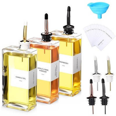 3 Sets Olive Oil Dispenser Bottles for Kitchen with Nozzles Funnel Labels Coo...