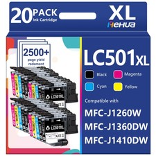 LC501XL Ink Cartridges for Brother MFC-J1360DW MFC-J1260DW MFC-J1410DW