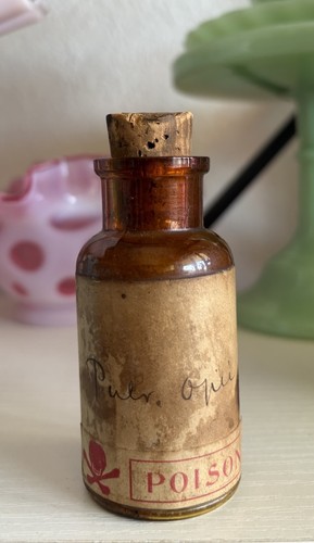 Antique Hand Written OPIUM Poison Medicine Bottle With Skull & Crossbones EMPTY!