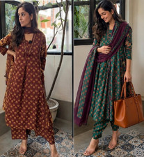 Indian Bollywood Pure Cotton Salwar Suit Women's Designer Ethnic Kurti Pant Set