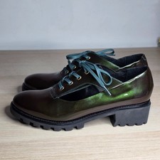 Miista Lace Up Shoes EUR 40 Green Patent Leather Platform Lug Sole Oxford Spain