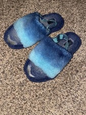 Women UGG Fluff Slides Bright Blue Slipper Size 4 w/ Straps