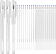 Heat Erasable Fabric White Marking Pens with 20 Refills for Tailors Sewing and Q