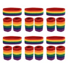 6 Set/18Pcs Sweatbands Headband Wristband Sweat Rainbow